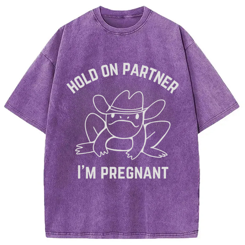 Modecanvas Funny Pregnancy Announcement DTG Printing Washed T-Shirt