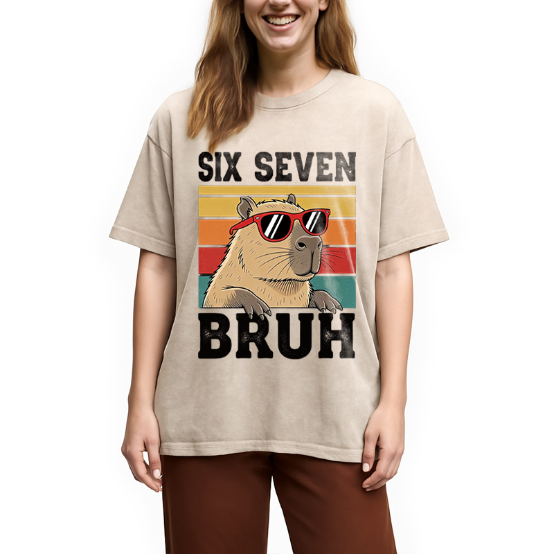Modecanvas Funny Six Seven Capybara DTG Printing Washed T-Shirt