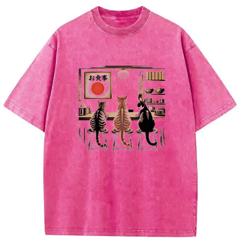 Modecanvas Kawaii Ramen Cat Washed T-Shirt