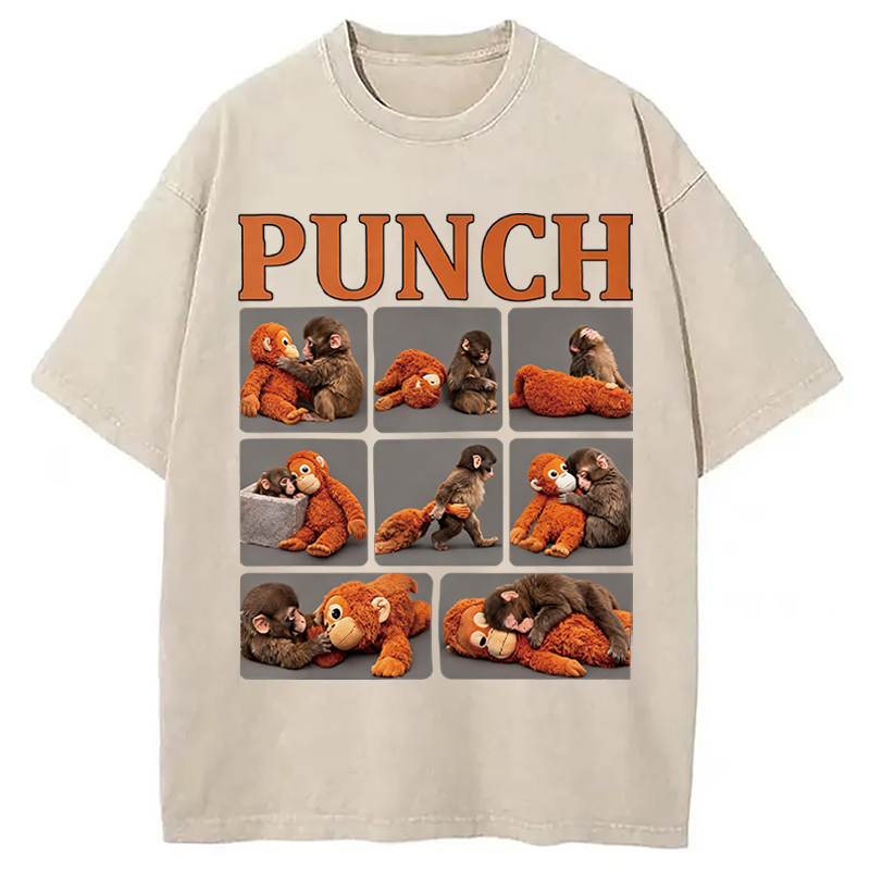 Modecanvas Lonely Punch Monkey DTG Printing Washed T-Shirt
