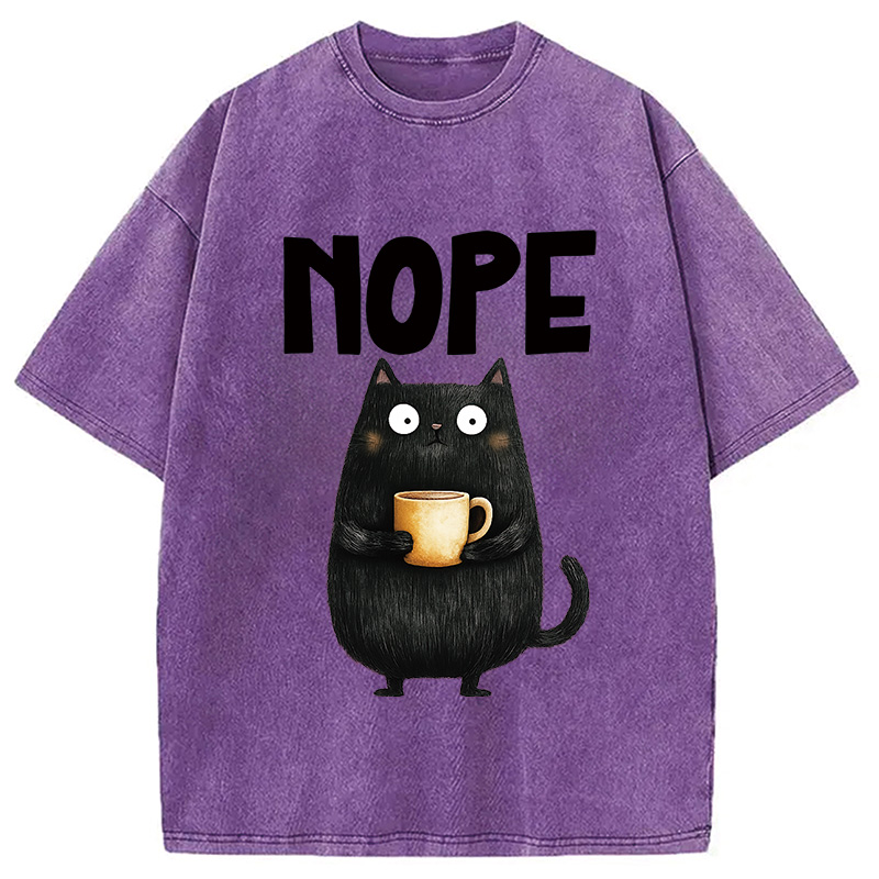 Modecanvas Nope Coffee Cat Washed T-Shirt