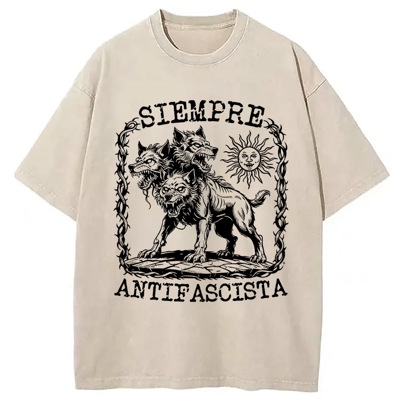 Modecanvas Siempre Antifascista Anti Racist DTG Printing Washed T-Shirt