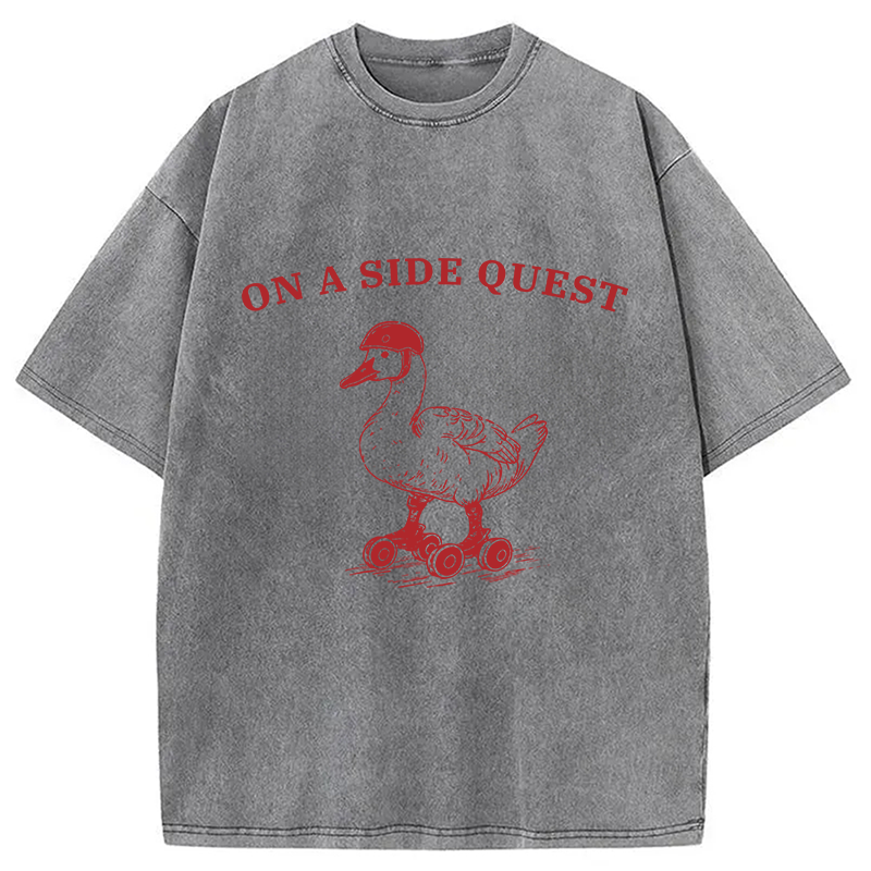 Modecanvas On a Side Quest Funny Duck DTG Printing Washed T-Shirt