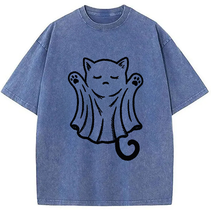 Modecanvas Cat Ghost Washed T-Shirt