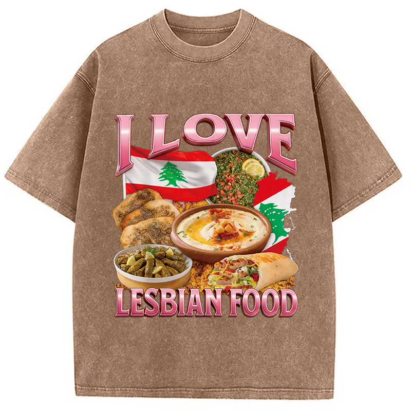 Modecanvas I Love Lesbian Food Funny Meme Washed T-Shirt