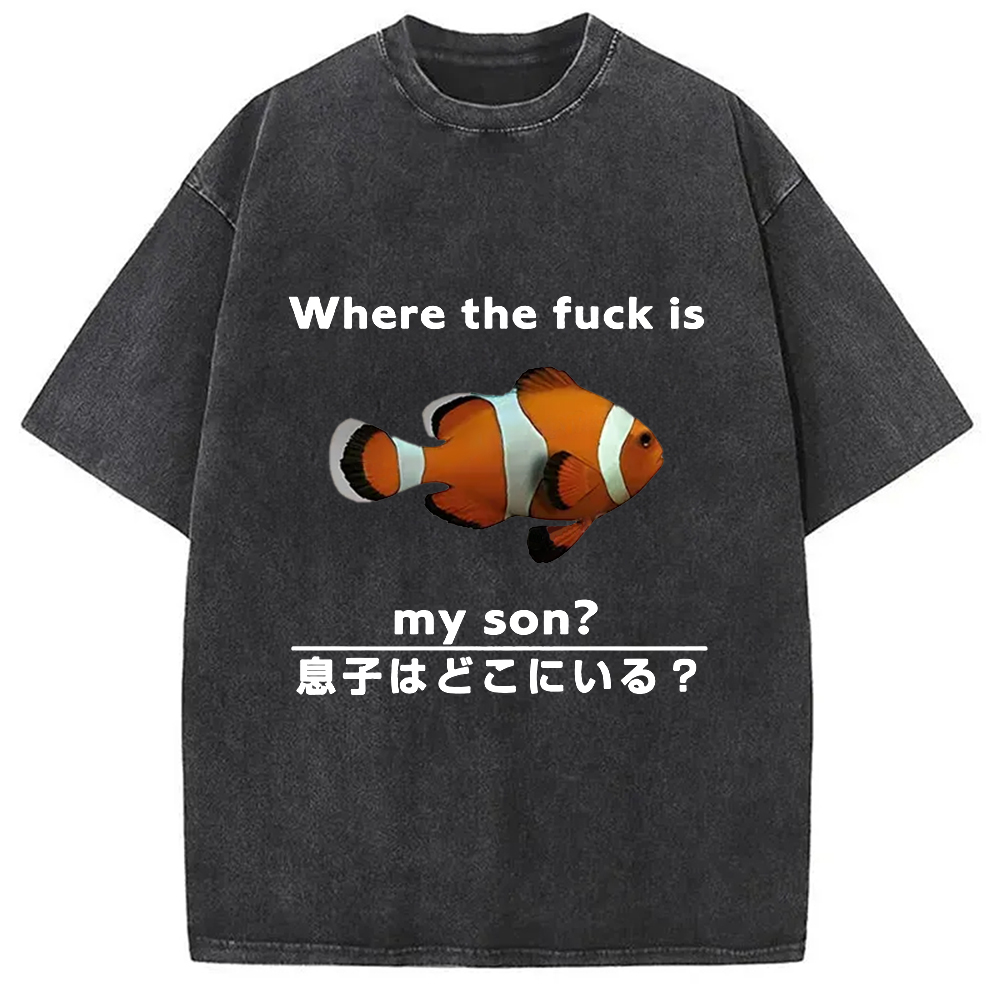 Modecanvas Fish Looking For Son Washed T-Shirt-modecanvas