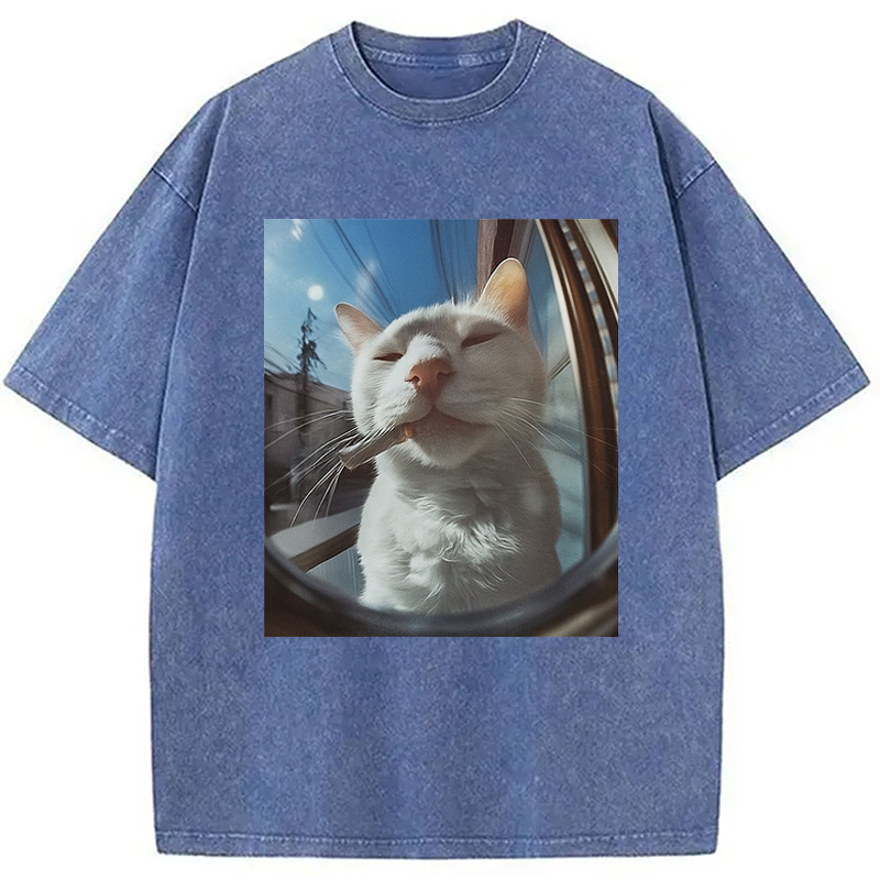 Modecanvas Smoking Cat Meme Washed T-Shirt