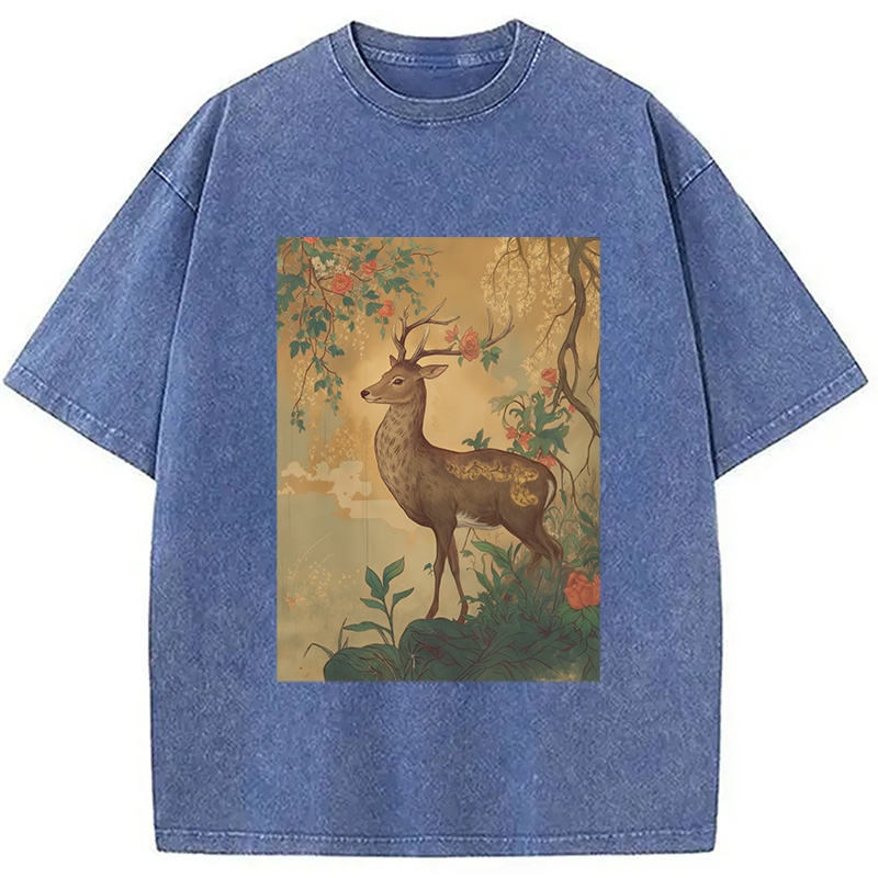 Modecanvas Graceful Japanese Deer Washed T-Shirt
