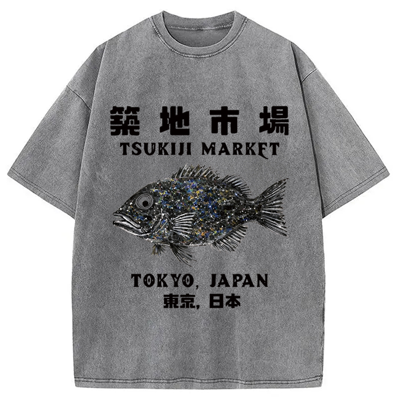 Modecanvas Tokyo Tsukiji Market DTG Printing Washed T-Shirt