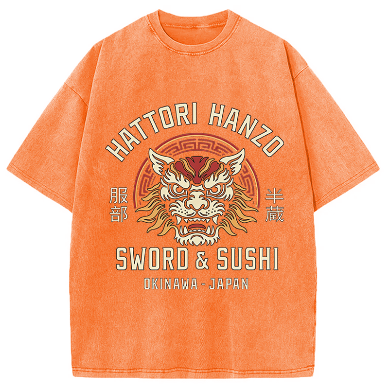 Modecanvas Hattori Lion DTG Printing Washed T-Shirt