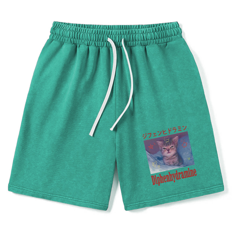 Modecanvas Diphenhydramine Cat Funny Meme Washed Short