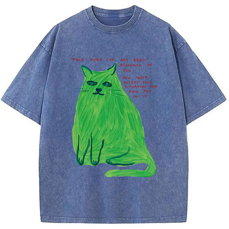 Modecanvas his Huge Cat DTG Printing Washed T-Shirt