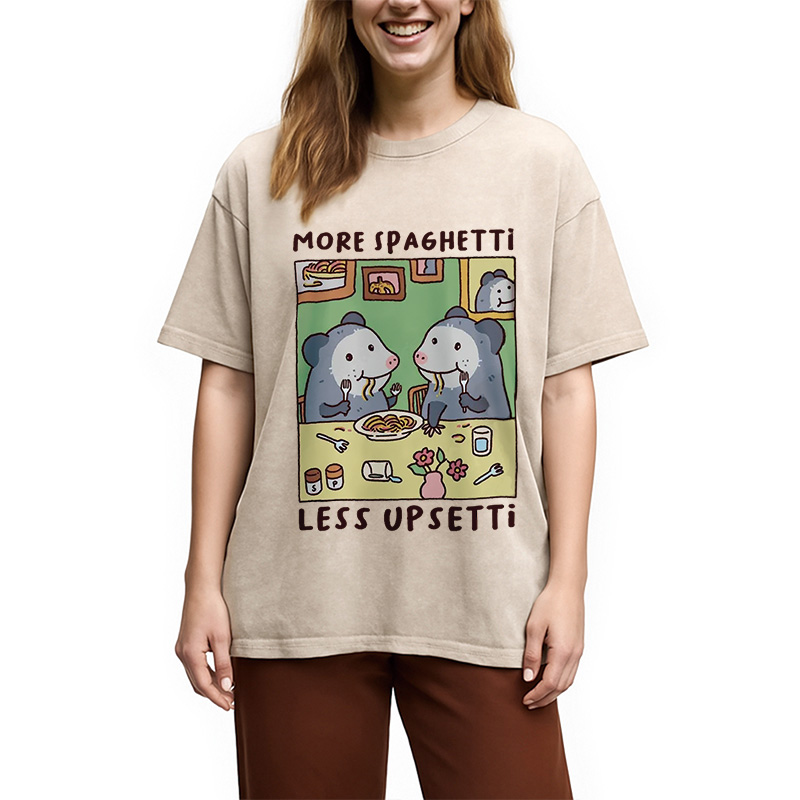 Modecanvas Possums Eating Spaghetti Washed T-Shirt