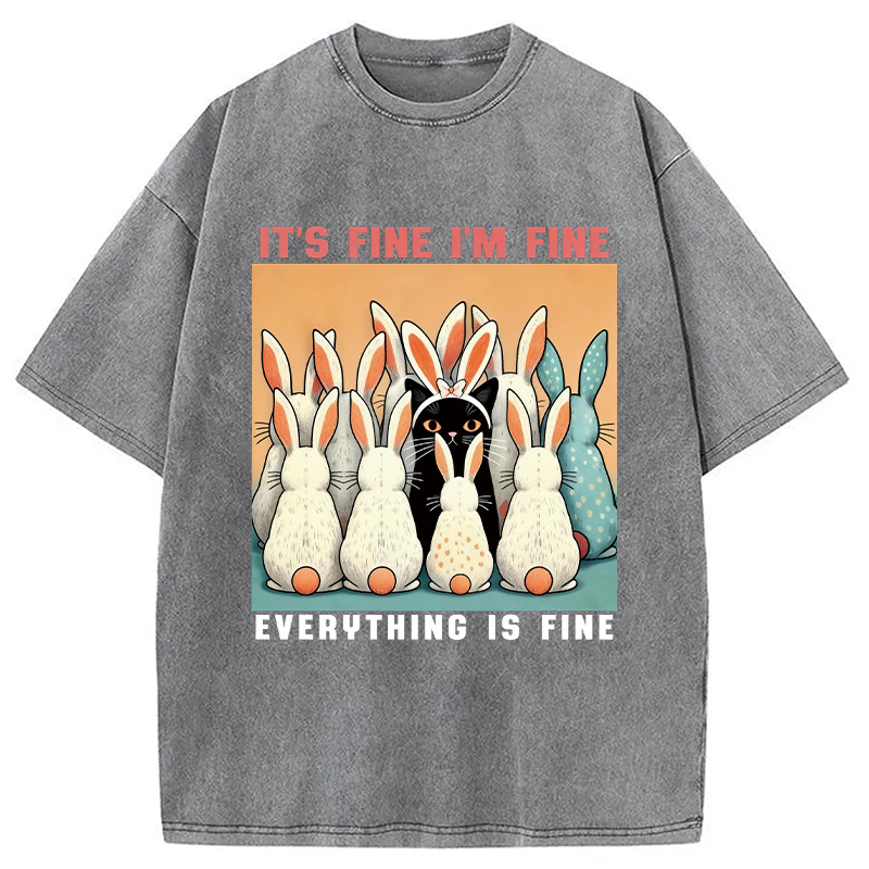 Modecanvas Black Cat Easter DTG Printing Washed T-Shirt