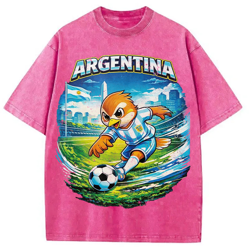 Modecanvas Argentina Rooster Soccer DTG Printing Washed T-Shirt