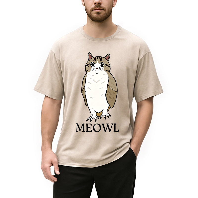 Modecanvas Meowl Meme DTG Printing Washed T-Shirt