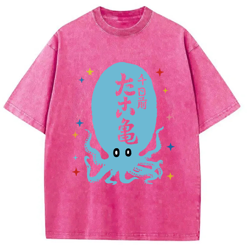 Modecanvas Japanese Retro Octopus DTG Printing Washed T-Shirt