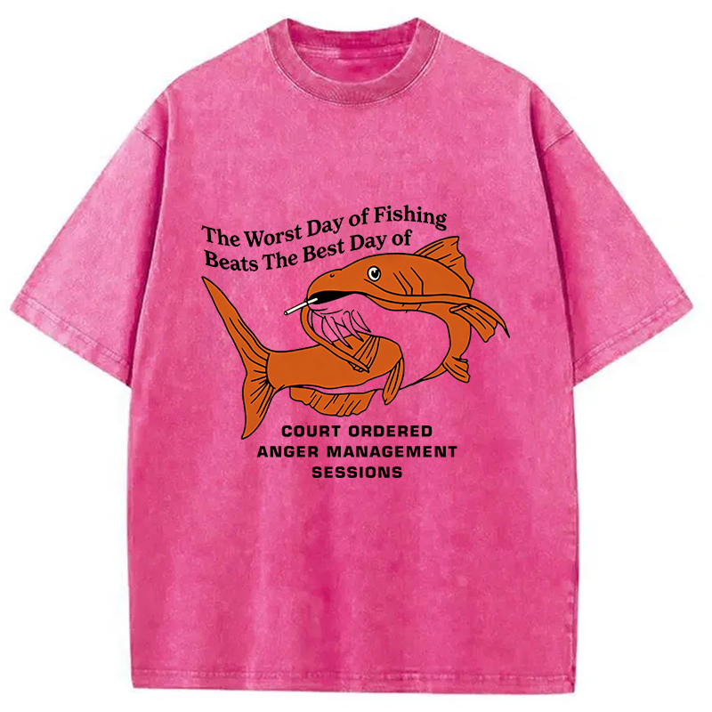 Modecanvas The Worst Day Fish Meme DTG Printing Washed T-Shirt
