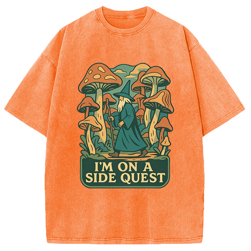 Modecanvas Funny Wizard Side Quest DTG Printing Washed T-Shirt