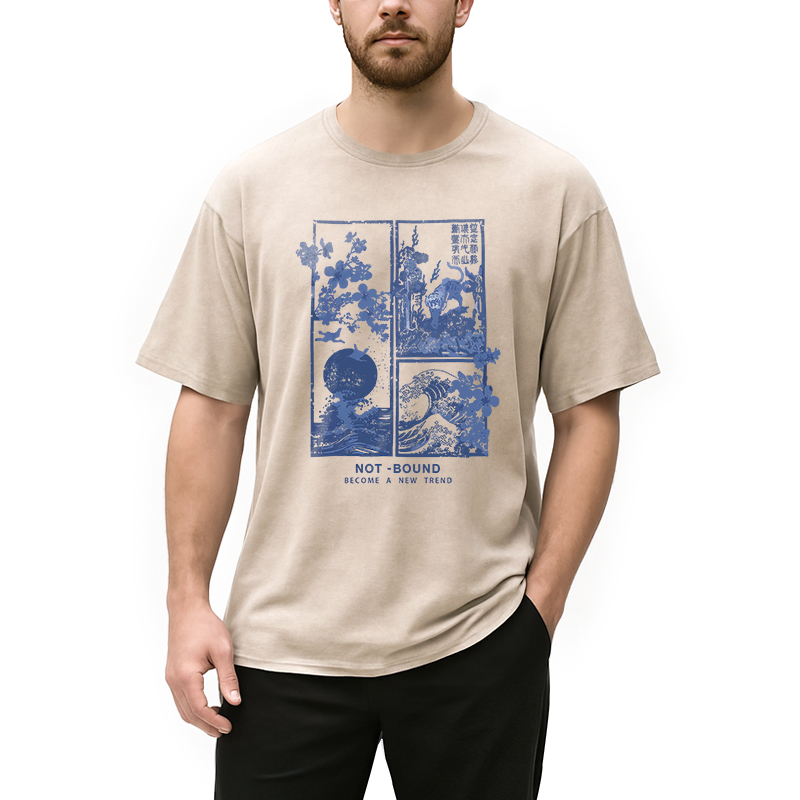 Modecanvas Not Bound Japanese Print Art DTG Printing Washed T-Shirt