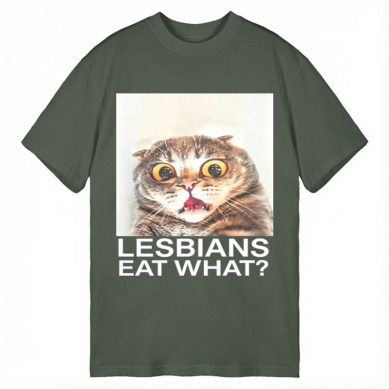Modecanvas Lesbians Eat What? Shocked Cat Meme DTG Printing Classic T-Shirt-modecanvas