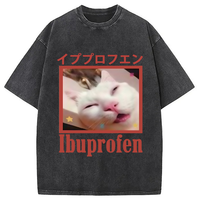 Modecanvas Ibuprofen Meme Cat Washed T-Shirt