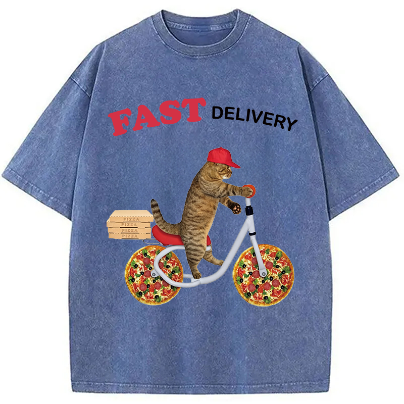 Modecanvas Fast Delivery Cat DTG Printing Washed T-Shirt