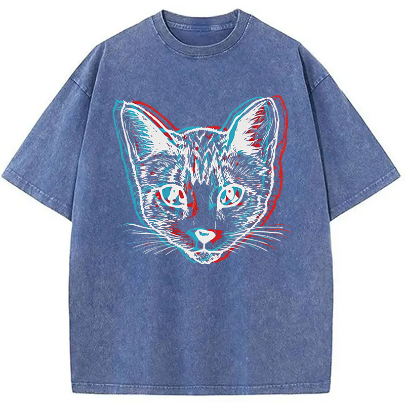 Modecanvas Psychedelic Weirdcore Cat DTG Printing Washed T-Shirt
