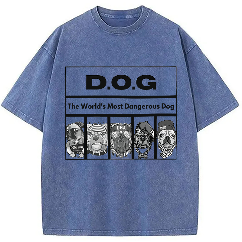 Modecanvas HIP HOP Dogs Funny DTG Printing Washed T-Shirt