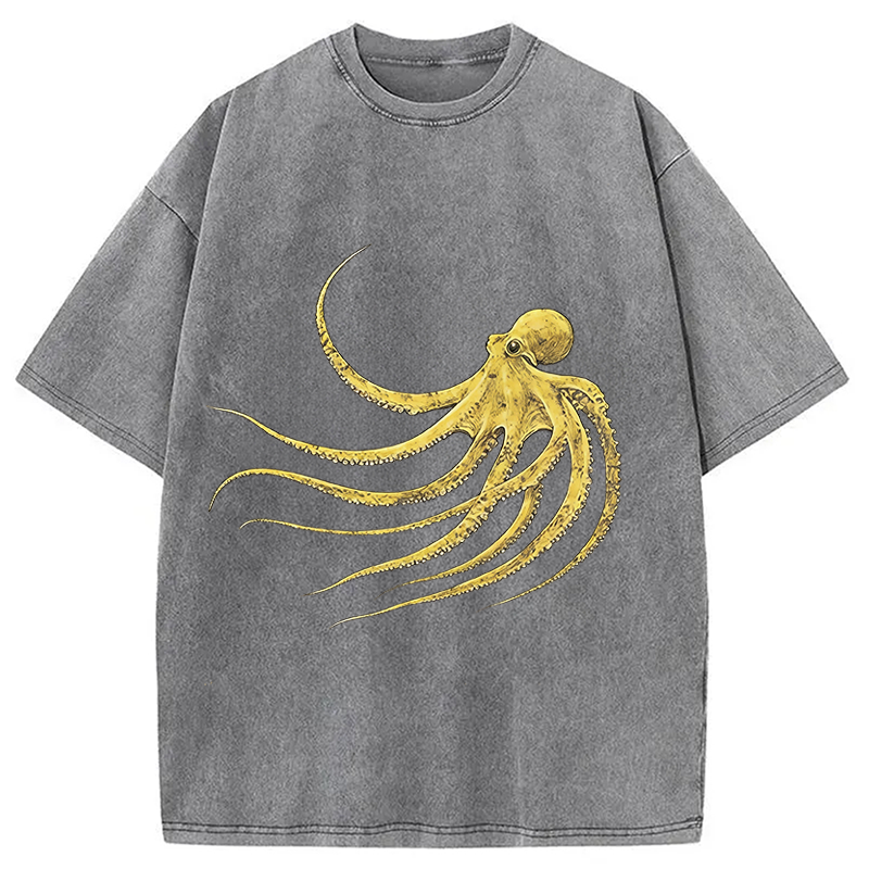 Modecanvas Retro Octopus DTG Printing Washed T-Shirt