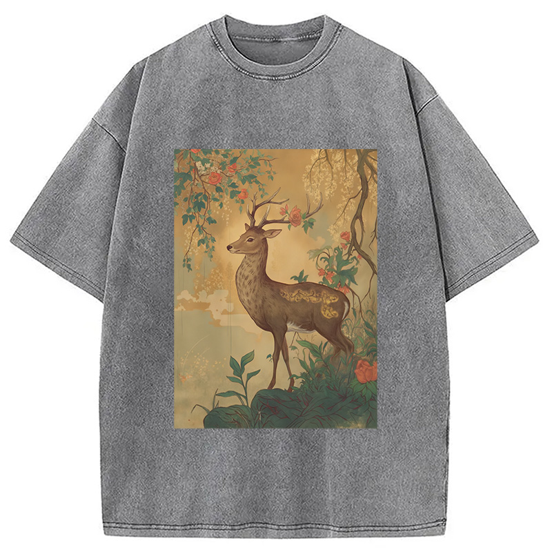 Modecanvas Graceful Japanese Deer Washed T-Shirt