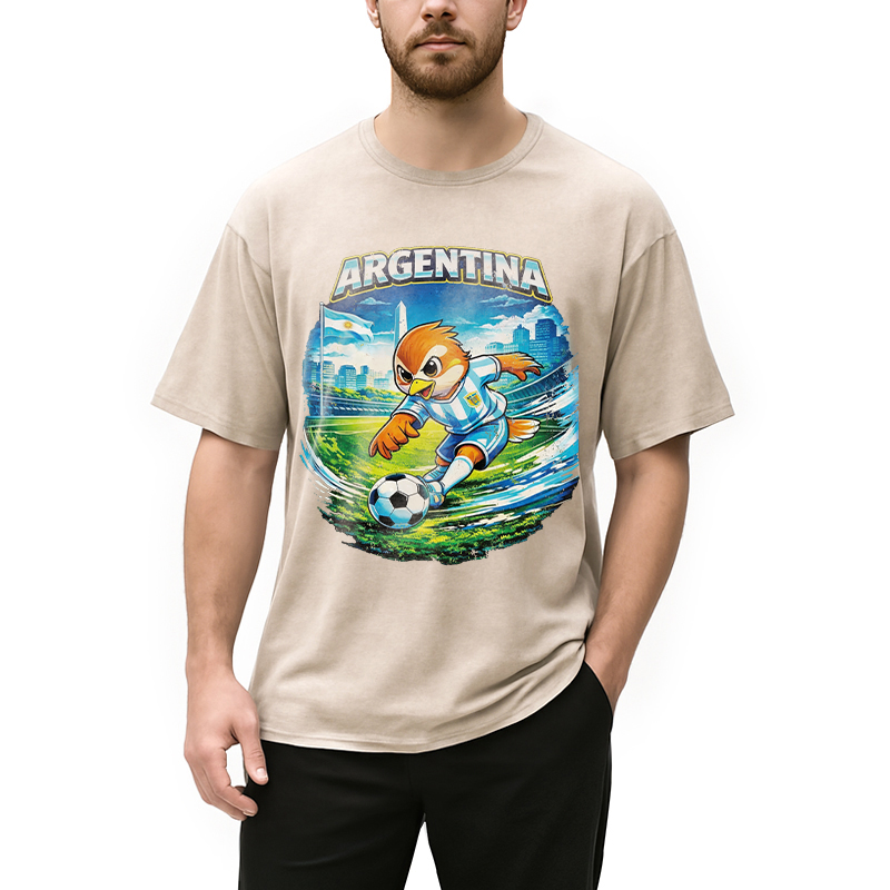 Modecanvas Argentina Rooster Soccer DTG Printing Washed T-Shirt