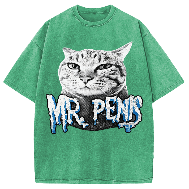 Modecanvas Mr Pen is Cat DTG Printing Washed T-Shirt