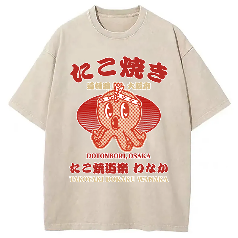 Modecanvas TAKOYAKI DORAKU WANAKA DTG Printing Washed T-Shirt