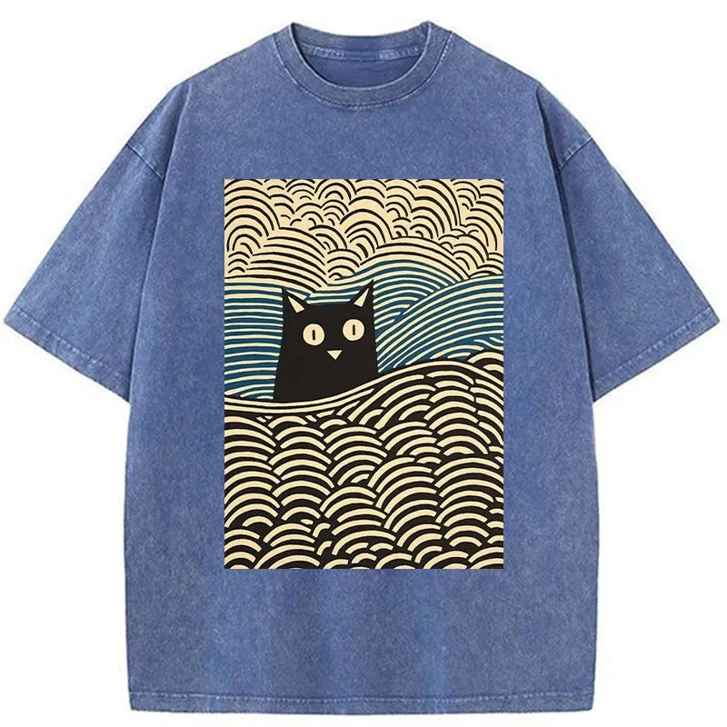 Modecanvas Kawaii Cat Japanese Washed T-Shirt-modecanvas