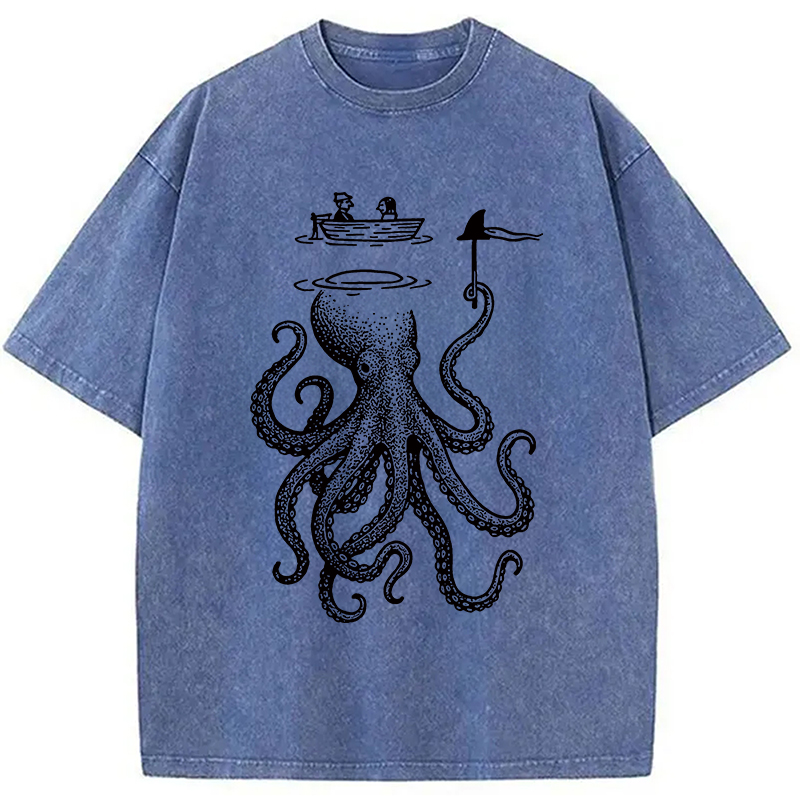Modecanvas Octopus Disguised As Shark Washed T-Shirt