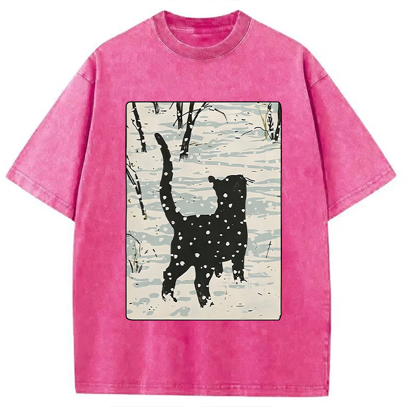 Modecanvas Cat In The Snow Washed T-Shirt