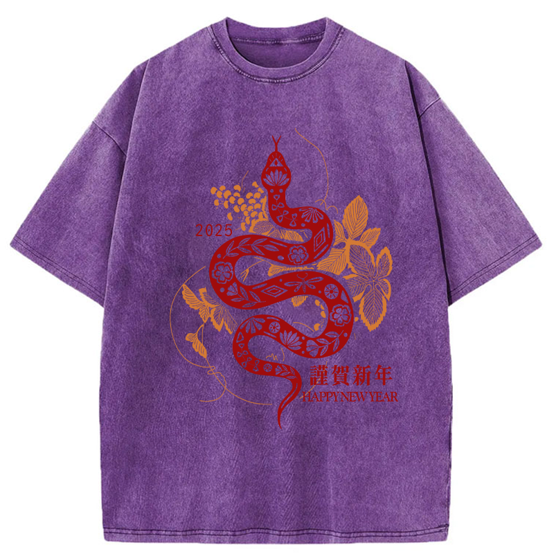 Modecanvas Welcome The Year Of The Snake Washed T-Shirt