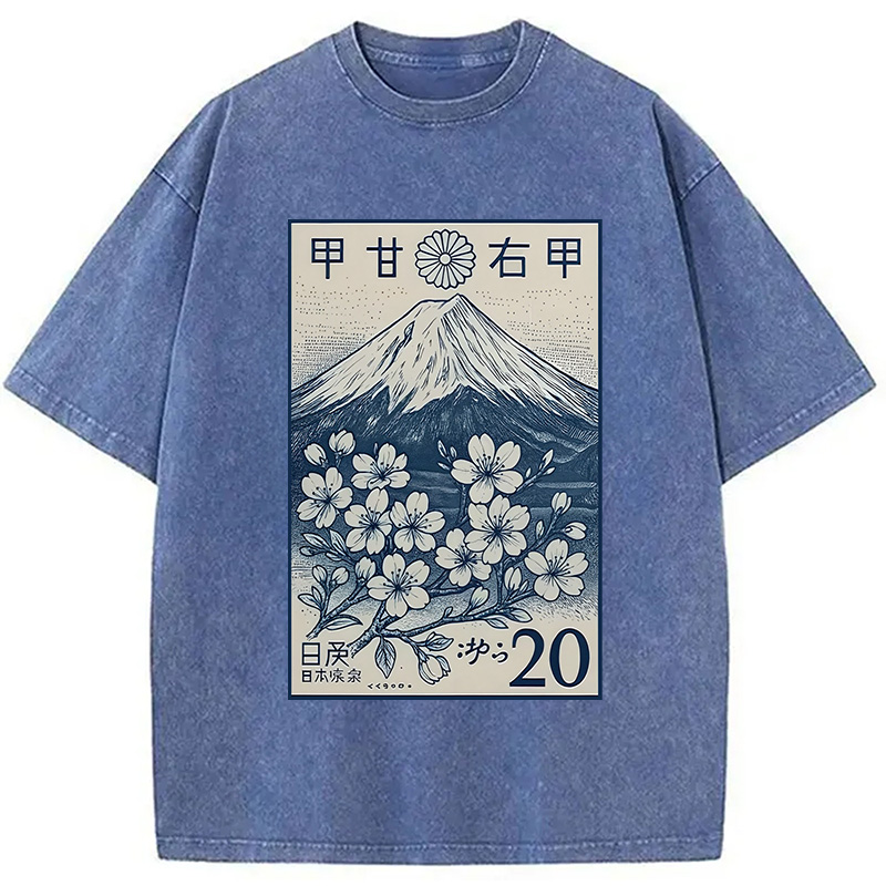 Modecanvas Vintage Sakura Stamp Washed T-Shirt