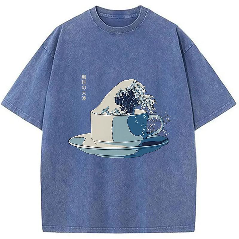 Modecanvas Retro Teacup Wave Washed T-Shirt