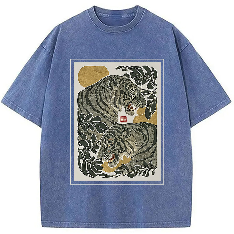 Modecanvas Woodcut Tiger Washed T-Shirt