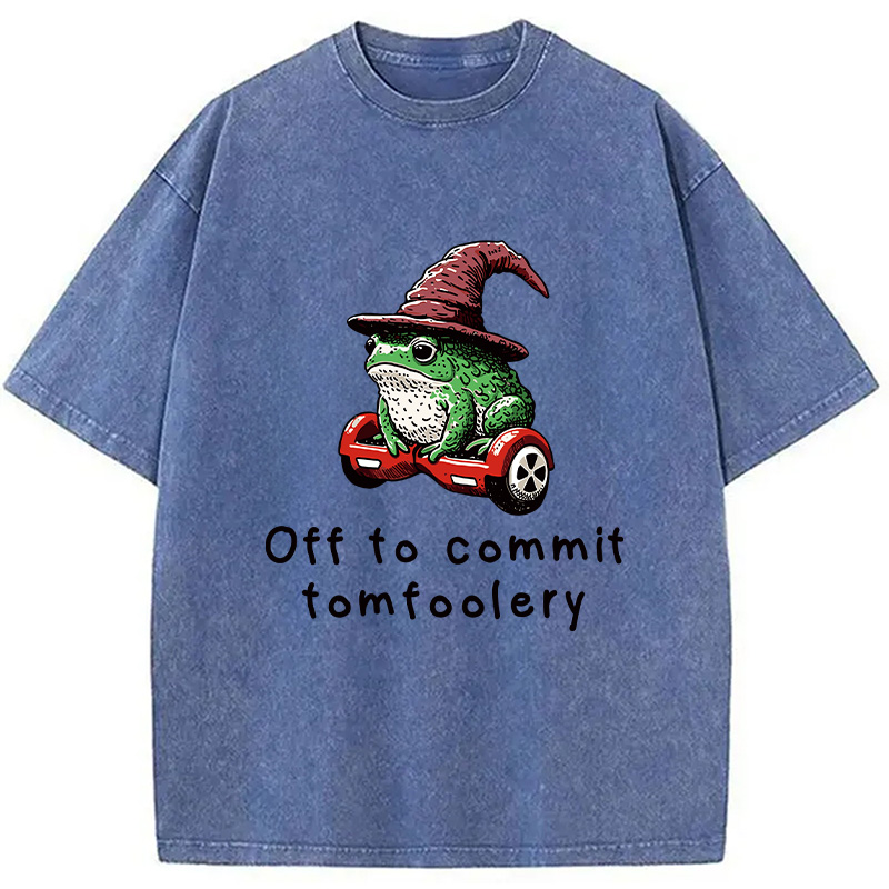 Modecanvas Japanese Frog Riding A Balance Scooter Washed T-Shirt