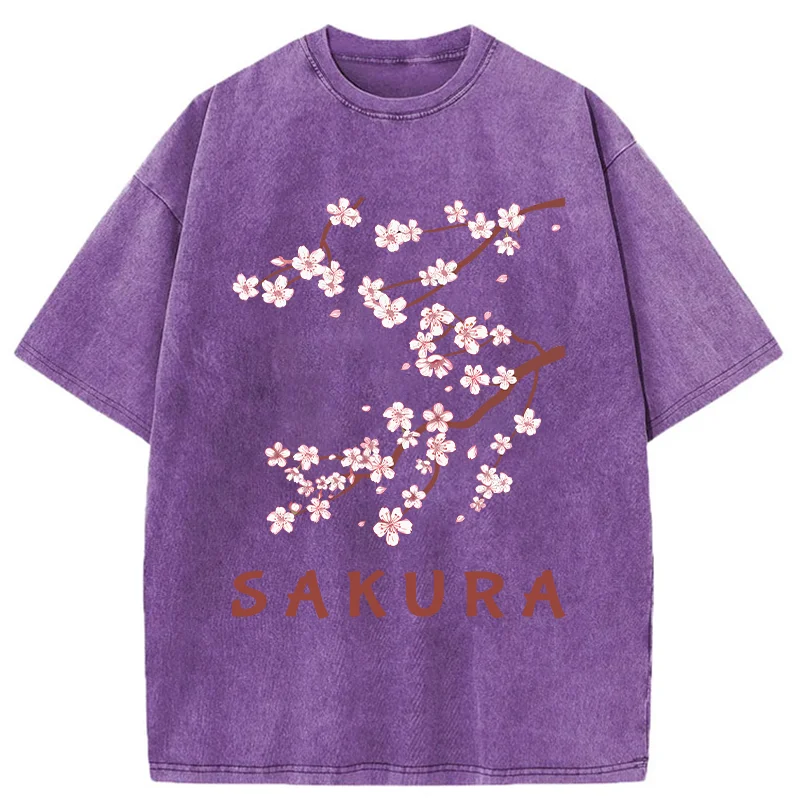 Modecanvas Japanese Beautiful Sakura Washed T-Shirt