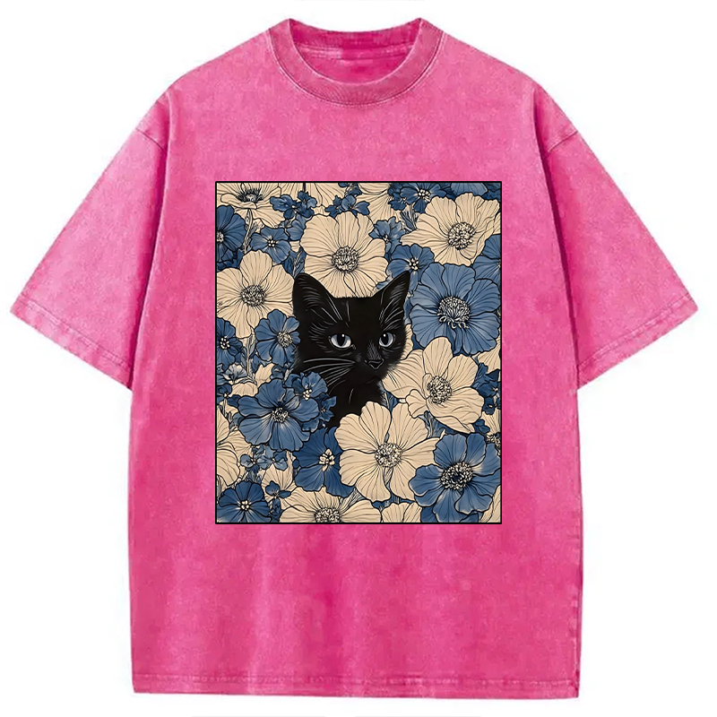 Modecanvas Cat In The Flowers Washed T-Shirt