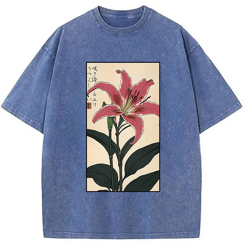 Modecanvas Retro Lily Washed T-Shirt-modecanvas
