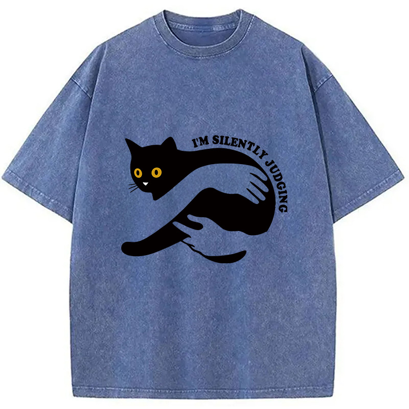 Modecanvas Black Cat In Arms Judging You Washed T-Shirt