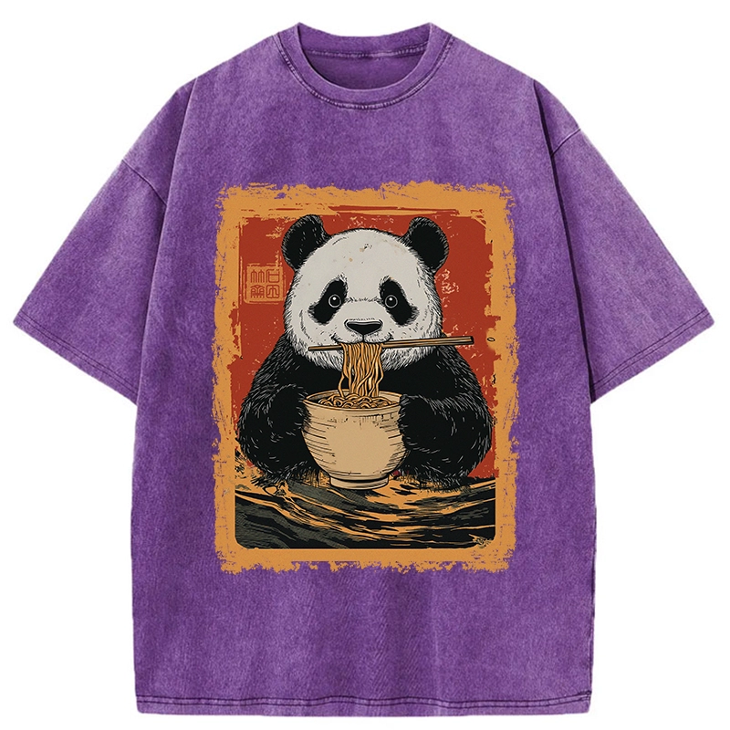 Modecanvas Ramen Lover Panda Washed T-Shirt-modecanvas