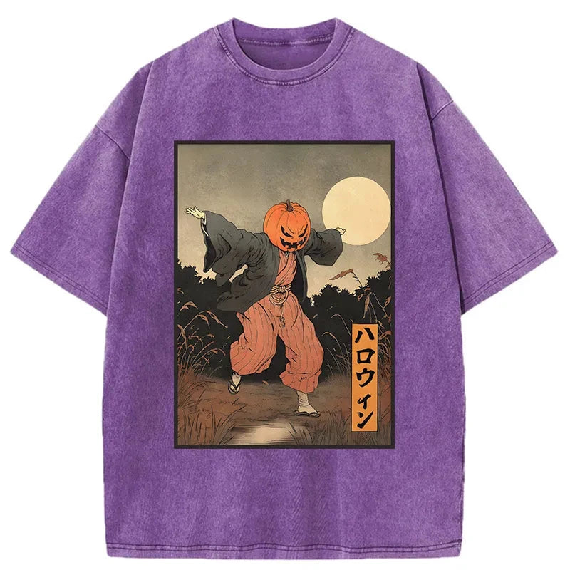 Modecanvas Japanese Pumpkin Monster Washed T-Shirt-modecanvas