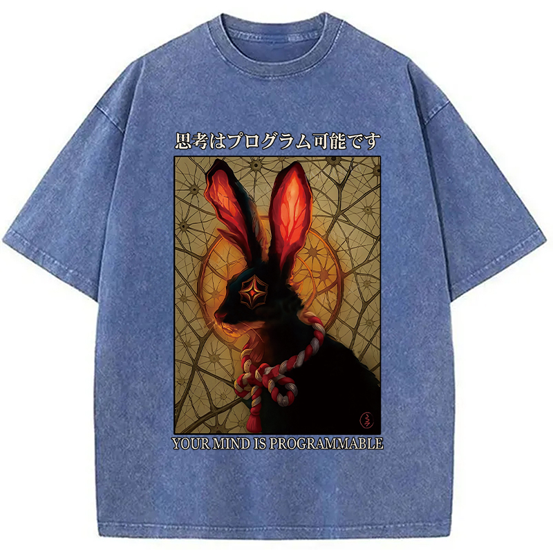 Modecanvas Funny Mind Is Programmable Rabbit Washed T-Shirt