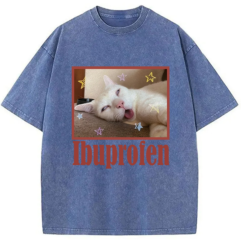 Modecanvas Buprofen Cat Meme Washed T-Shirt